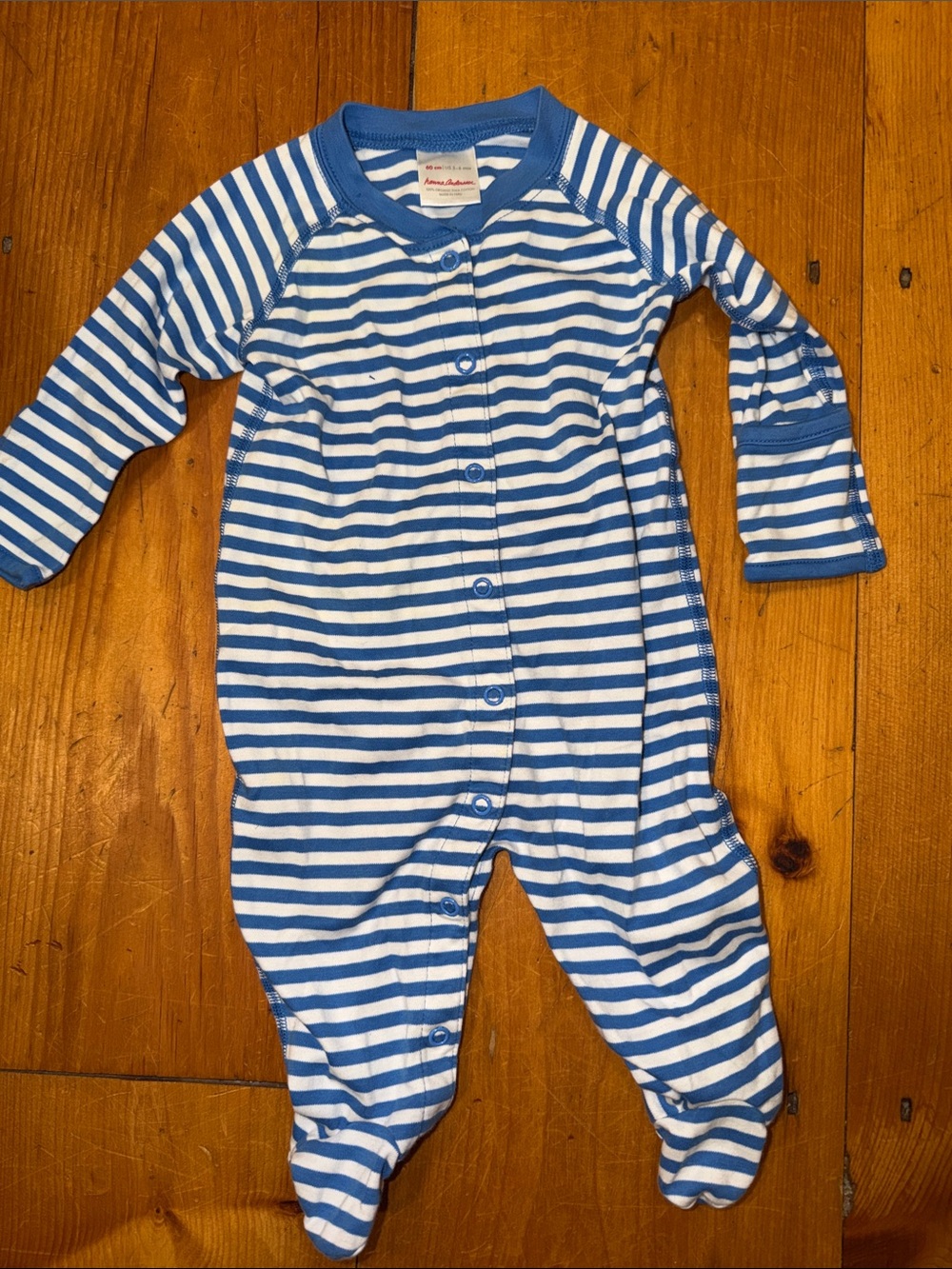 Hanna Andersson Blue White Striped Footie One-Piece infant 3-6 mos
